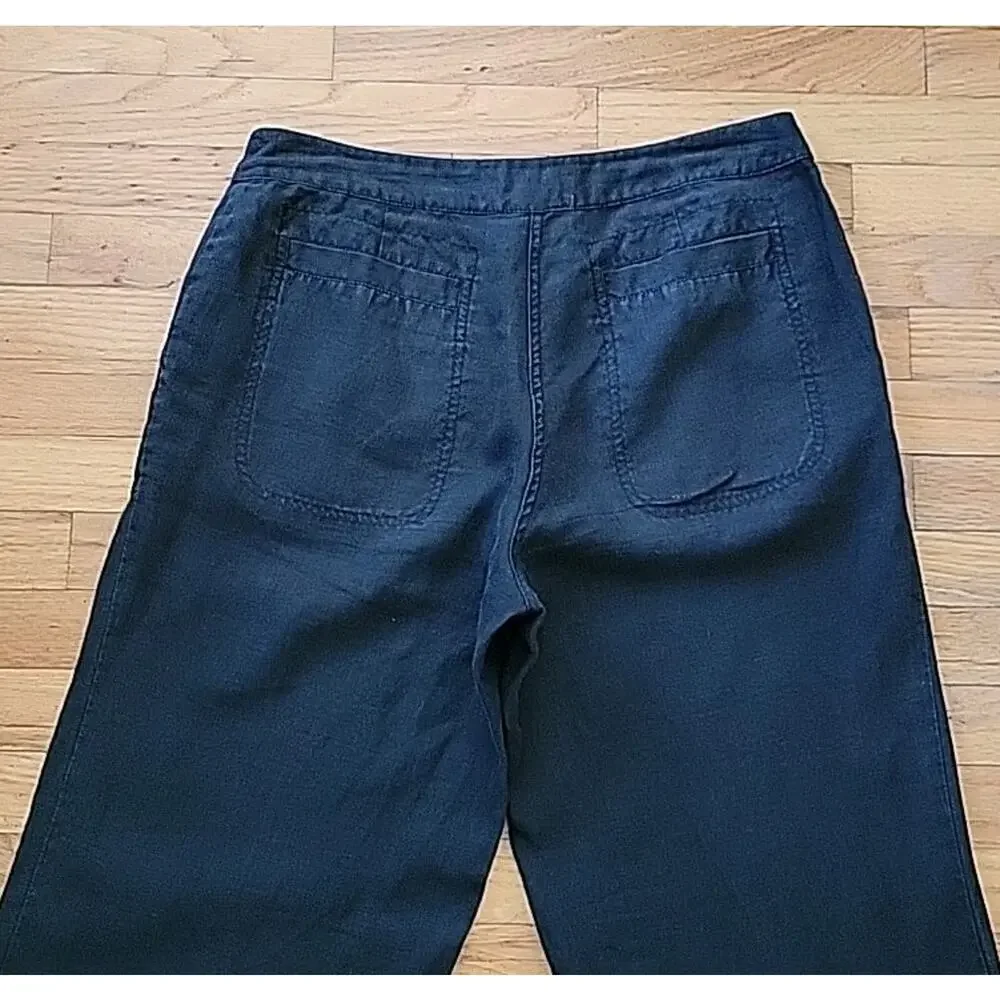 H‎ M Hennes Black Linen Wide Leg Pants Mid Rise Unlined Boho Classic Lagenlook